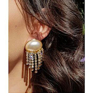 NEW ~ Anthropologie Crystal Fringe Pearl Earrings